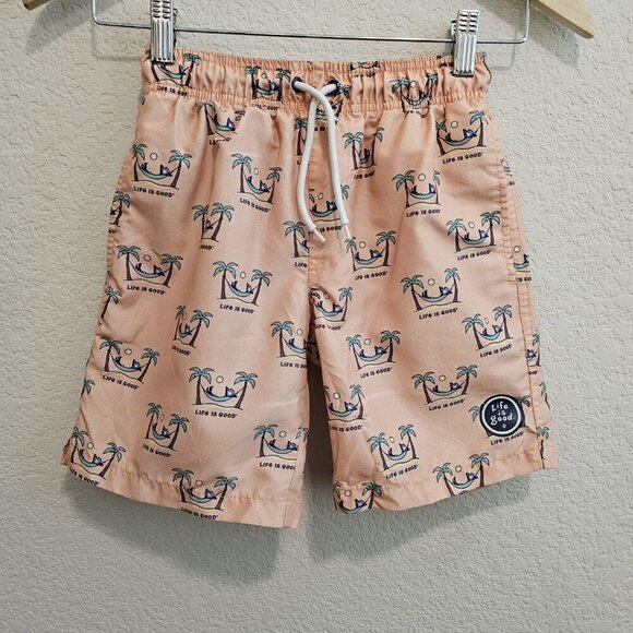 Life Is Good Hammock Jake Orange Novelty Print Mesh Lining Swim Trunks Boys 6 - Picture 2 of 12